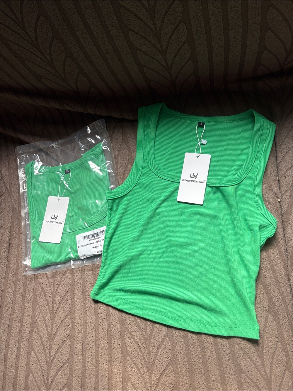 Green Tank Crop Top with Tag